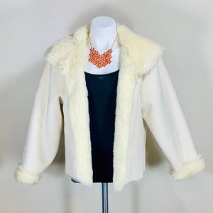 Suede White Coat w/ (faux) Fur